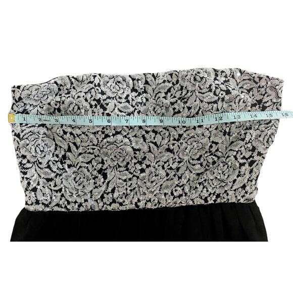 MyMichelle Black Silver Floral Sequin Strapless Dress Womens size L - Picture 4 of 8